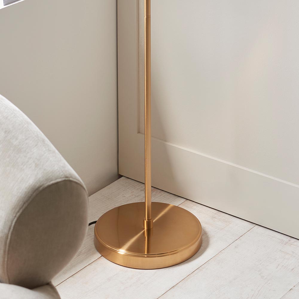 Aiken Ribbed Glass Floor Lamp In Brushed Aged Brass