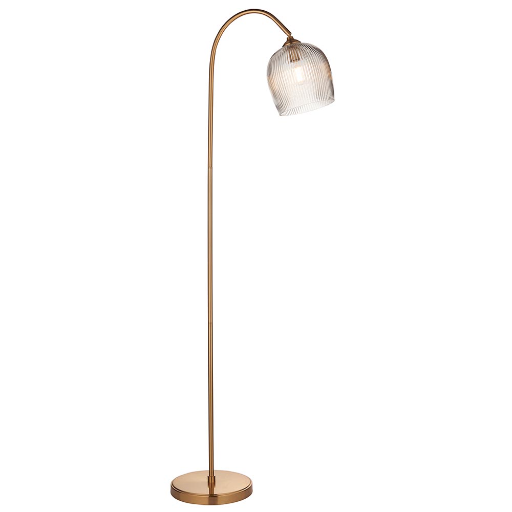 Aiken Ribbed Glass Floor Lamp In Brushed Aged Brass
