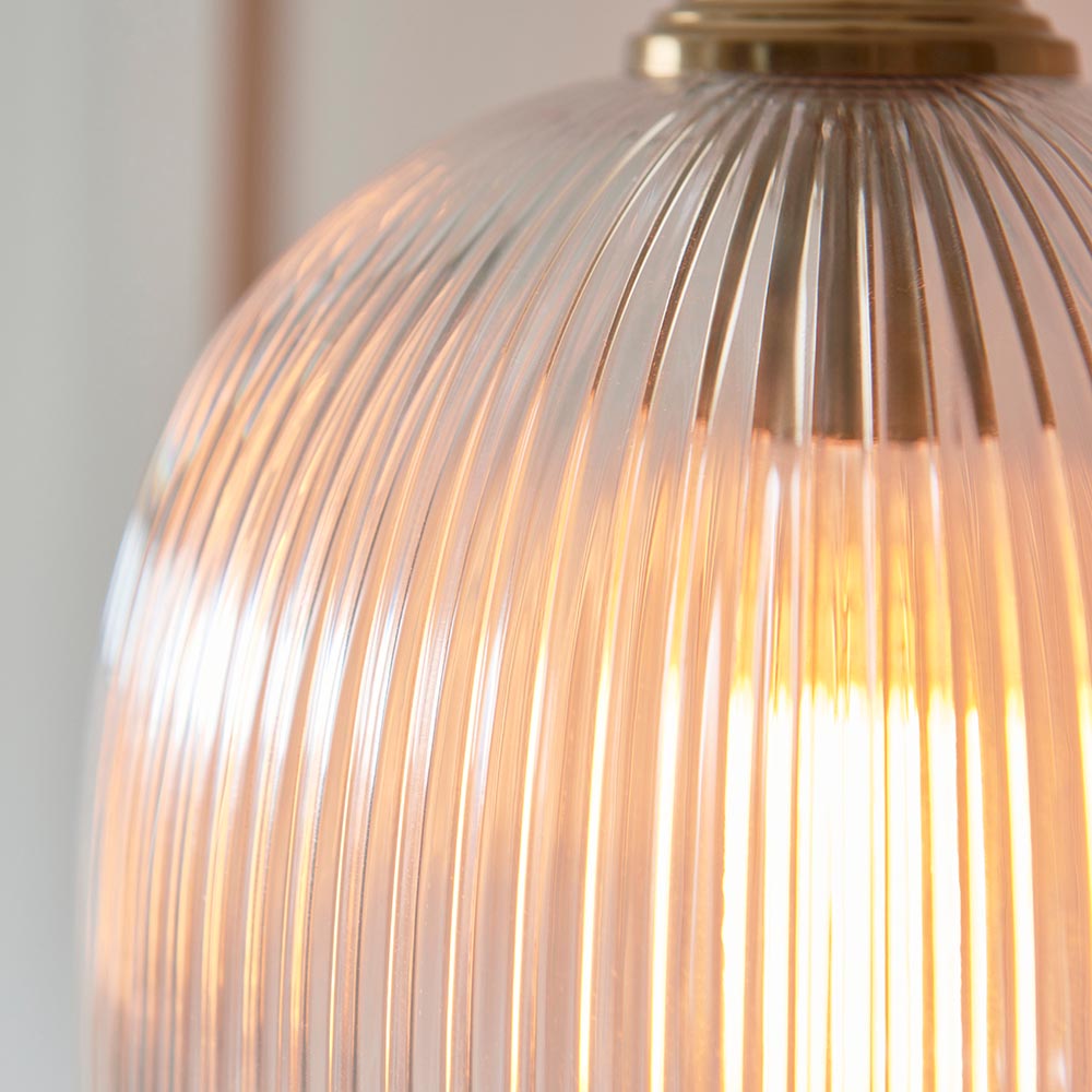Aiken Ribbed Glass Pendant Ceiling Light In Brushed Aged Brass