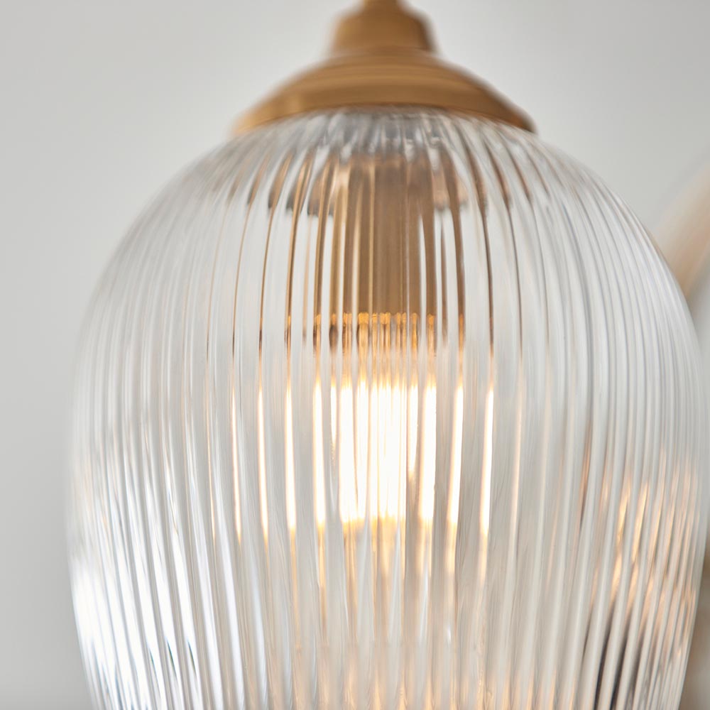 Aiken Ribbed Glass Semi Flush Ceiling Light In Brushed Aged Brass