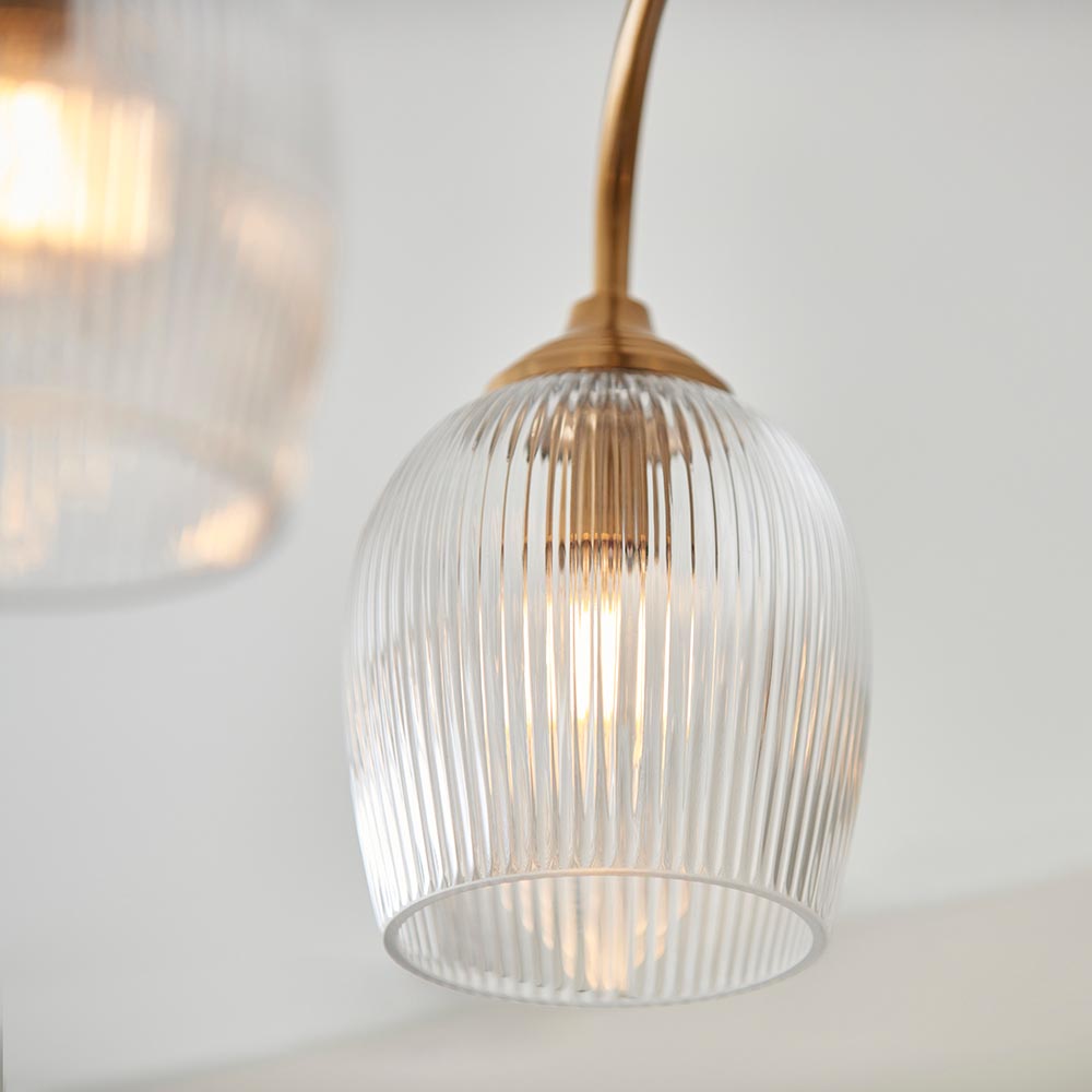 Aiken Ribbed Glass Semi Flush Ceiling Light In Brushed Aged Brass