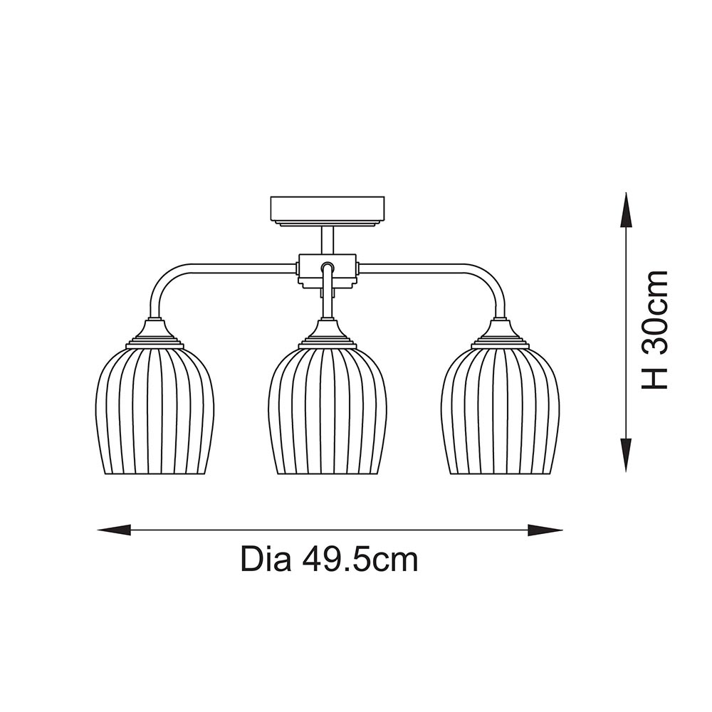 Aiken Ribbed Glass Semi Flush Ceiling Light In Brushed Aged Brass