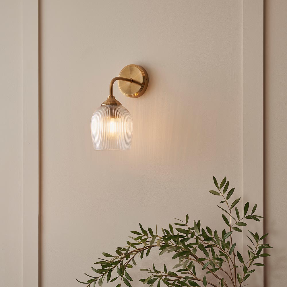 Aiken Ribbed Glass Wall Light In Brushed Aged Brass