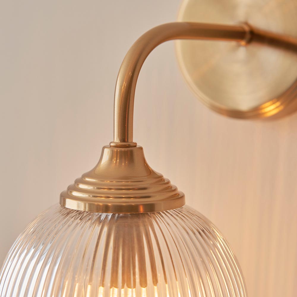 Aiken Ribbed Glass Wall Light In Brushed Aged Brass