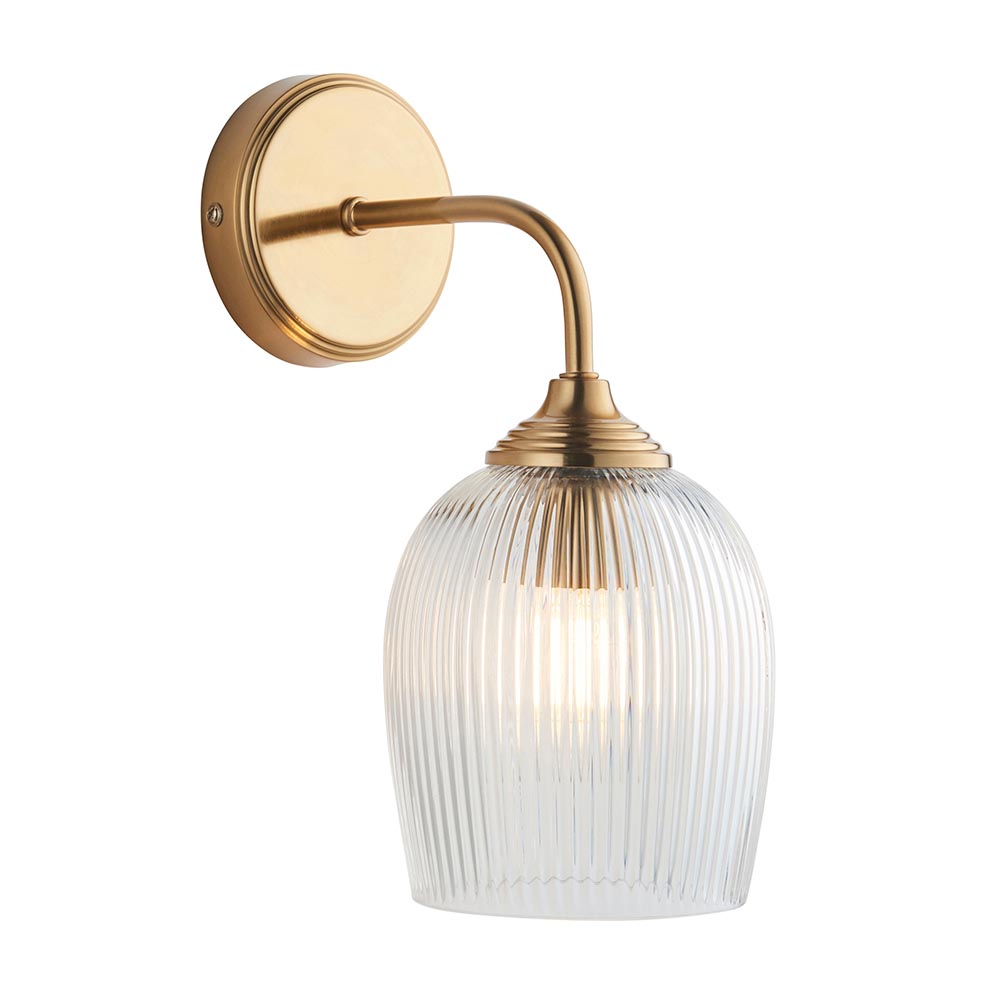 Aiken Ribbed Glass Wall Light In Brushed Aged Brass