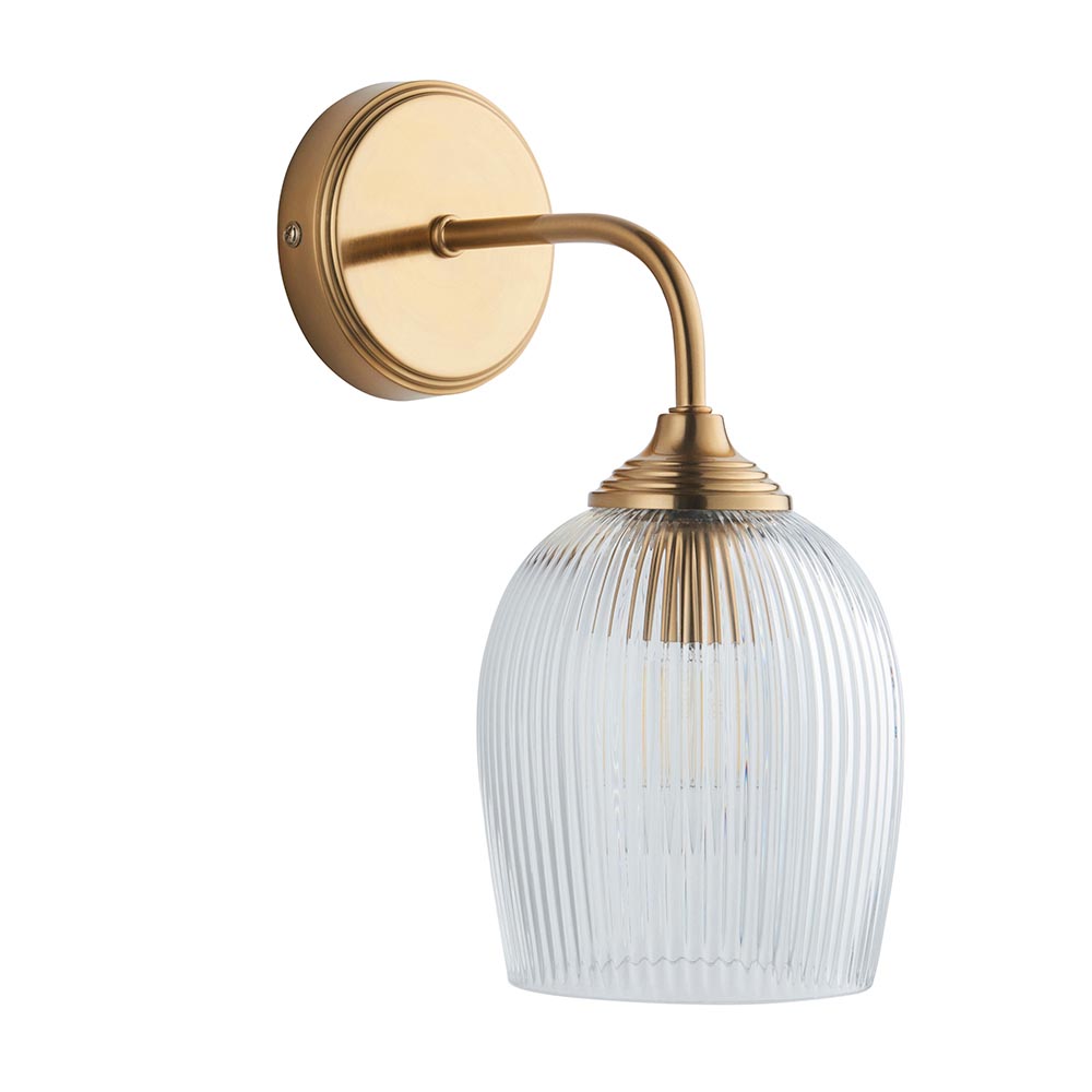 Aiken Ribbed Glass Wall Light In Brushed Aged Brass