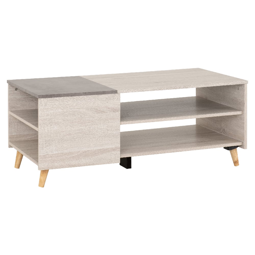 Read more about Aiken wooden coffee table in white oak and stone effect