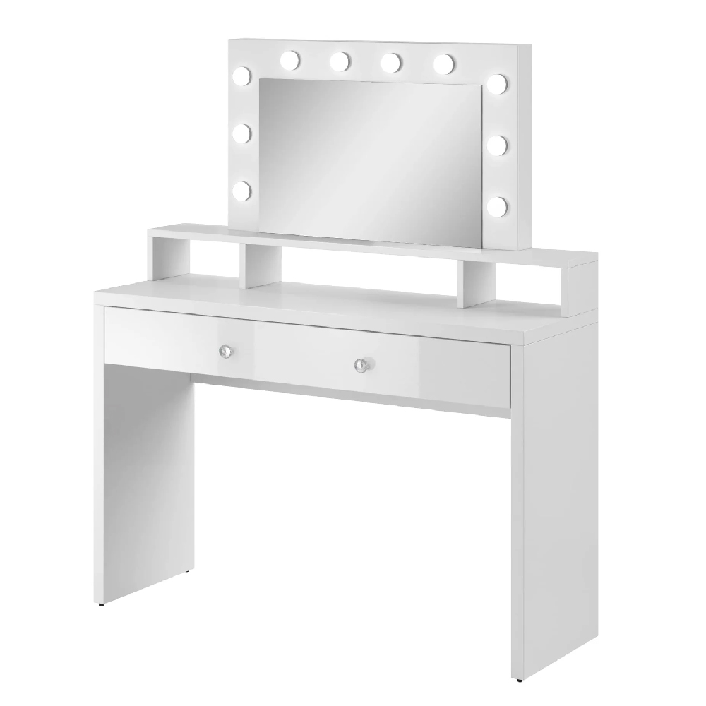 Aiken Wooden Dressing Table And Mirror In White Gloss With LED