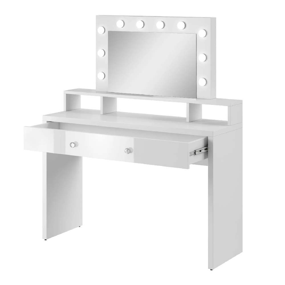 Aiken Wooden Dressing Table And Mirror In White Gloss With LED