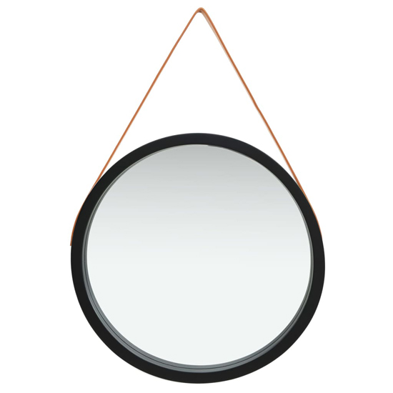 Ailie Large Retro Wall Mirror With Faux Leather Strap In Black_2