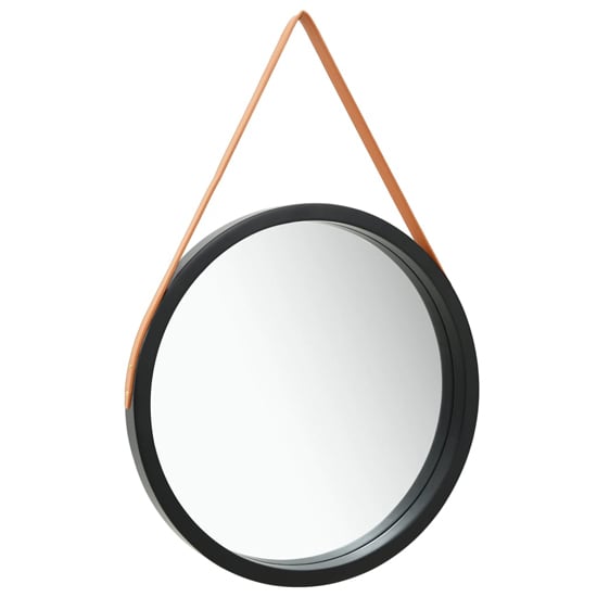 Ailie Large Retro Wall Mirror With Faux Leather Strap In Black