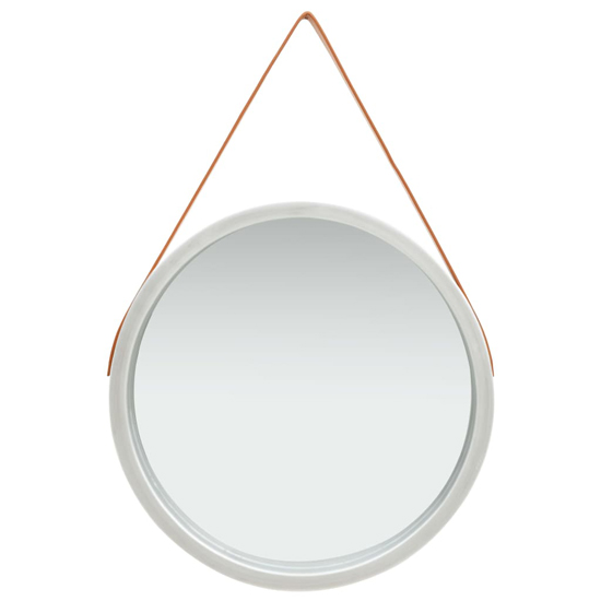 Ailie Large Retro Wall Mirror With Faux Leather Strap In Silver