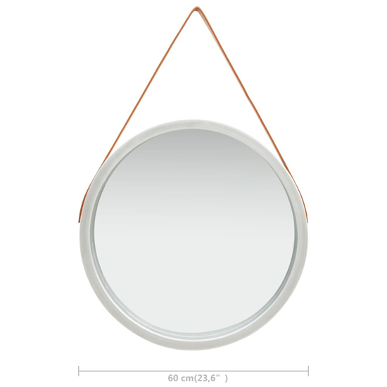 Ailie Large Retro Wall Mirror With Faux Leather Strap In Silver