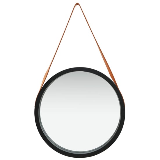 Ailie Medium Retro Wall Mirror With Faux Leather Strap In Black_2