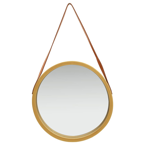 Ailie Medium Retro Wall Mirror With Faux Leather Strap In Gold