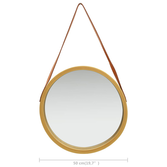 Ailie Medium Retro Wall Mirror With Faux Leather Strap In Gold