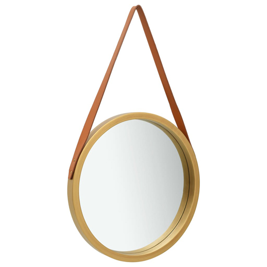 Ailie Medium Retro Wall Mirror With Faux Leather Strap In Gold