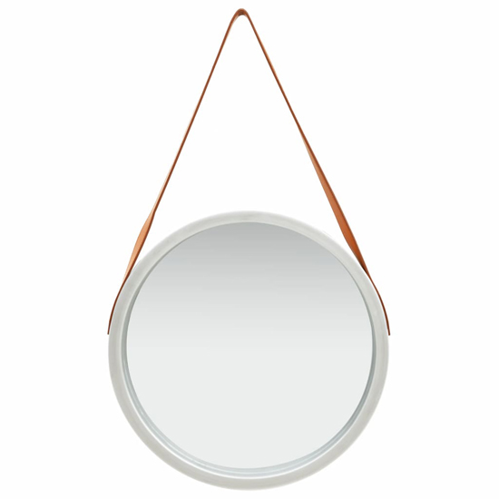 Ailie Medium Retro Wall Mirror With Faux Leather Strap In Silver_2