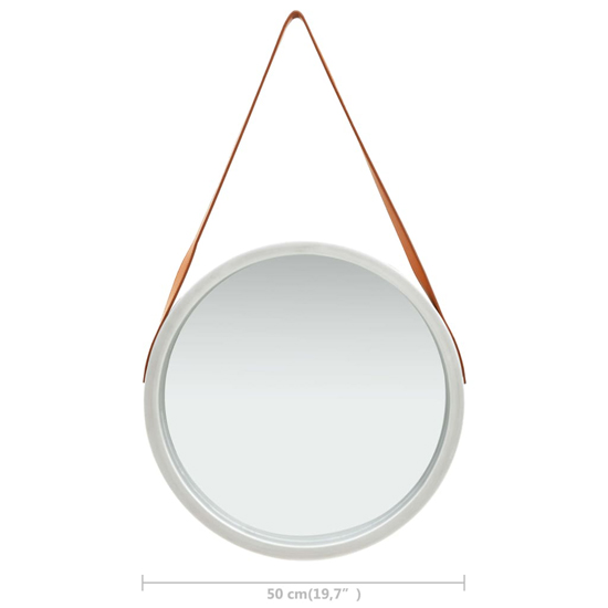 Ailie Medium Retro Wall Mirror With Faux Leather Strap In Silver