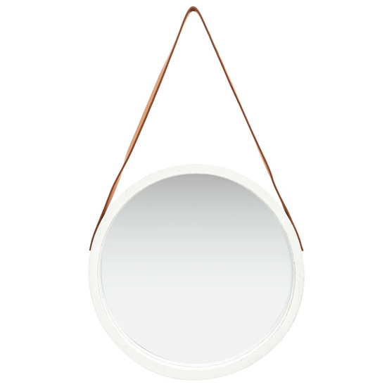 Ailie Medium Retro Wall Mirror With Faux Leather Strap In White_2