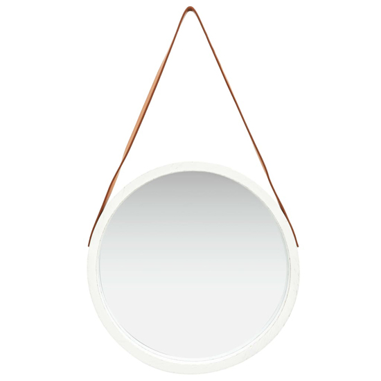 Ailie Medium Retro Wall Mirror With Faux Leather Strap In White