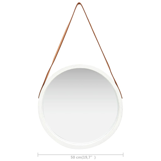 Ailie Medium Retro Wall Mirror With Faux Leather Strap In White