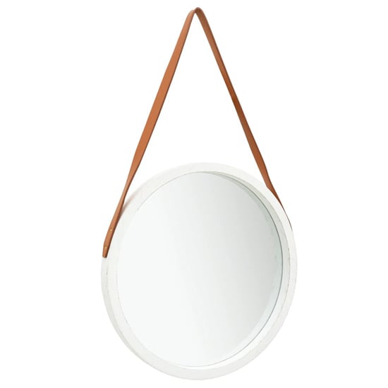 Ailie Medium Retro Wall Mirror With Faux Leather Strap In White