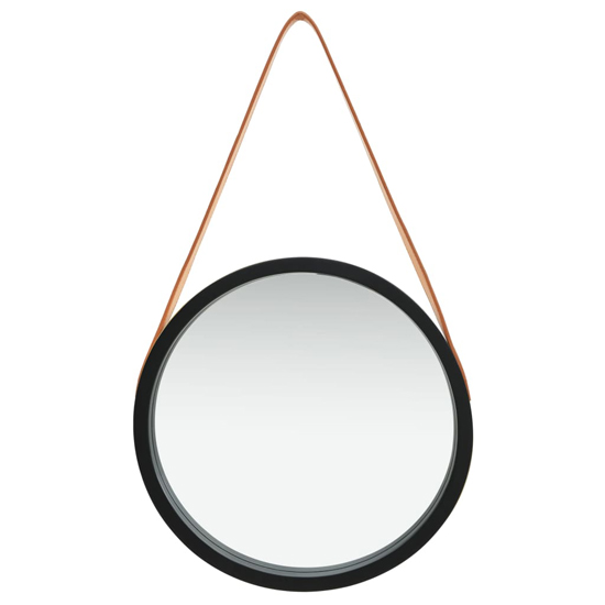 Ailie Small Retro Wall Mirror With Faux Leather Strap In Black_2