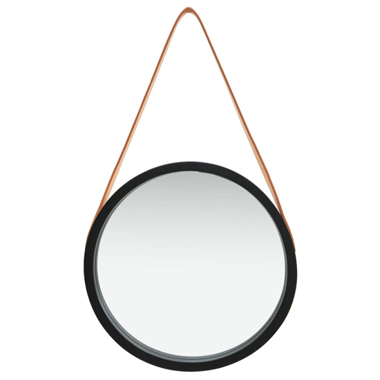 Ailie Small Retro Wall Mirror With Faux Leather Strap In Black