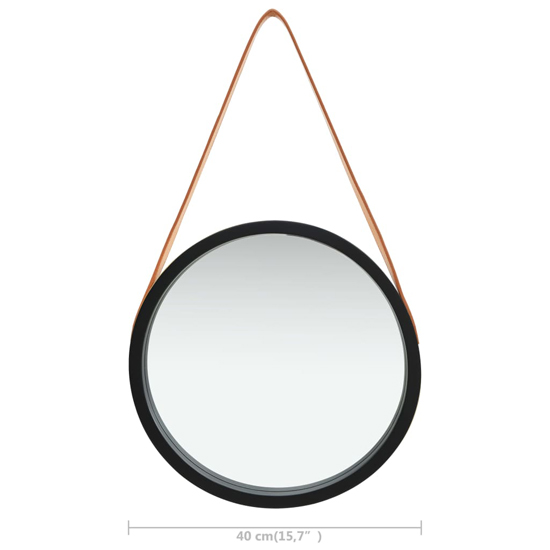 Ailie Small Retro Wall Mirror With Faux Leather Strap In Black_5