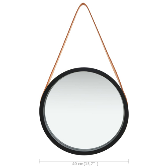 Ailie Small Retro Wall Mirror With Faux Leather Strap In Black