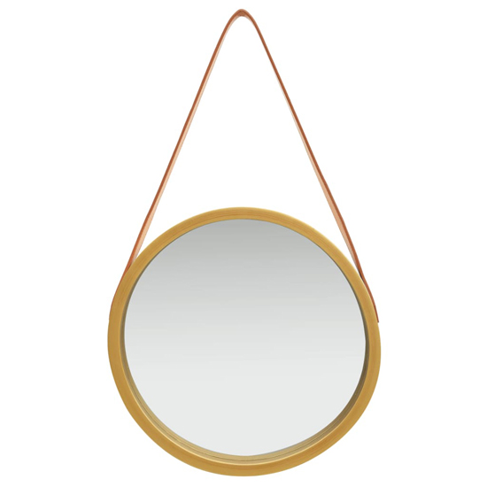 Ailie Small Retro Wall Mirror With Faux Leather Strap In Gold_2