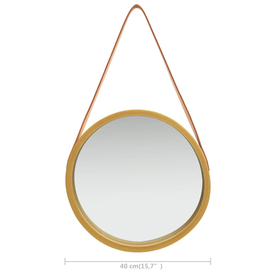 Ailie Small Retro Wall Mirror With Faux Leather Strap In Gold_5