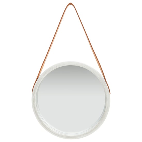 Ailie Small Retro Wall Mirror With Faux Leather Strap In Silver_2