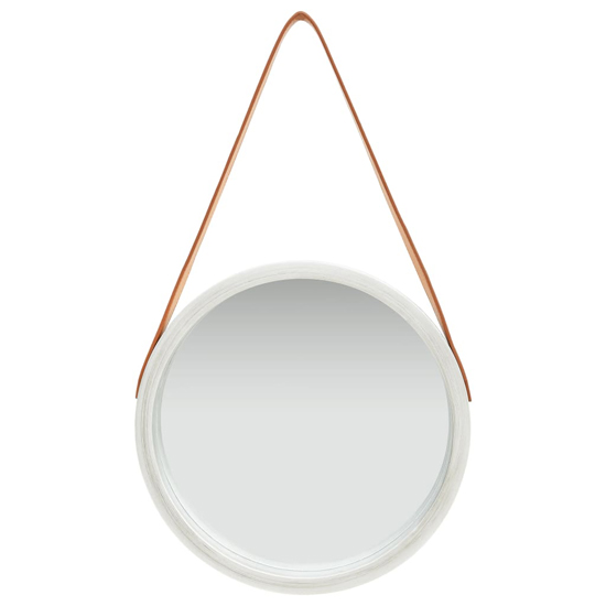 Ailie Small Retro Wall Mirror With Faux Leather Strap In Silver