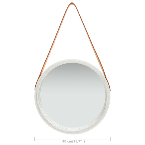 Ailie Small Retro Wall Mirror With Faux Leather Strap In Silver