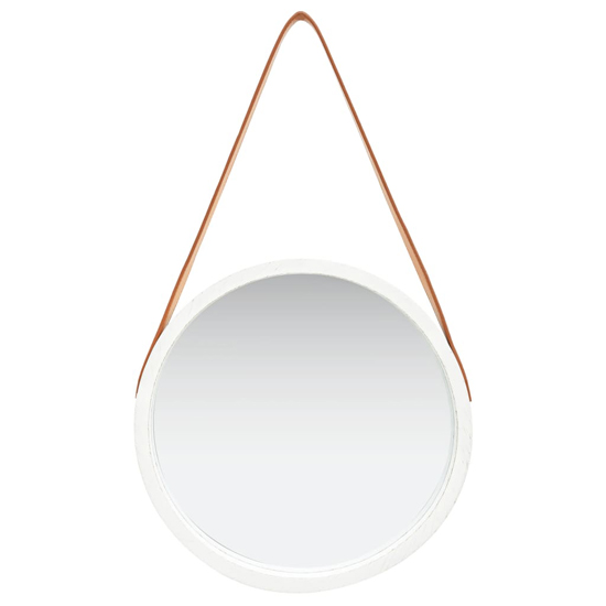 Ailie Small Retro Wall Mirror With Faux Leather Strap In White_2