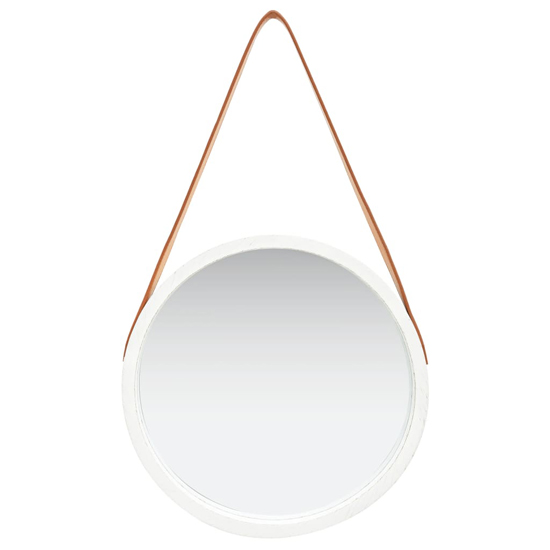 Ailie Small Retro Wall Mirror With Faux Leather Strap In White