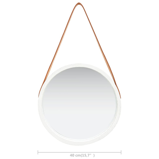 Ailie Small Retro Wall Mirror With Faux Leather Strap In White_5