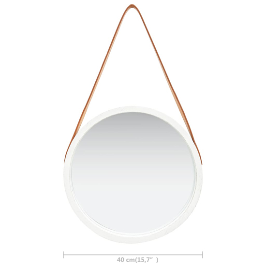 Ailie Small Retro Wall Mirror With Faux Leather Strap In White