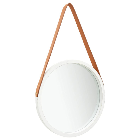 Read more about Ailie small retro wall mirror with faux leather strap in white