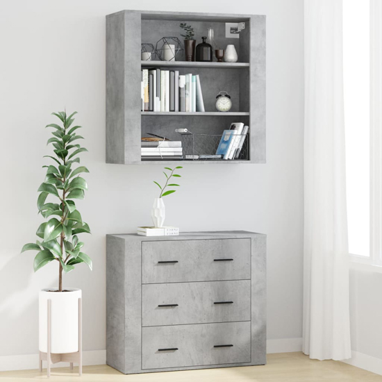 Ailie Wooden Highboard With 3 Drawers 2 Shelves In Concrete Effect
