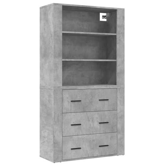 Ailie Wooden Highboard With 3 Drawers 2 Shelves In Concrete Effect