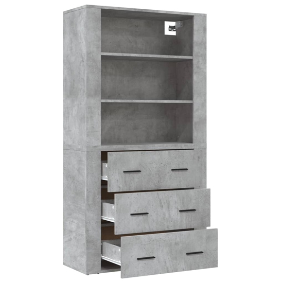 Ailie Wooden Highboard With 3 Drawers 2 Shelves In Concrete Effect