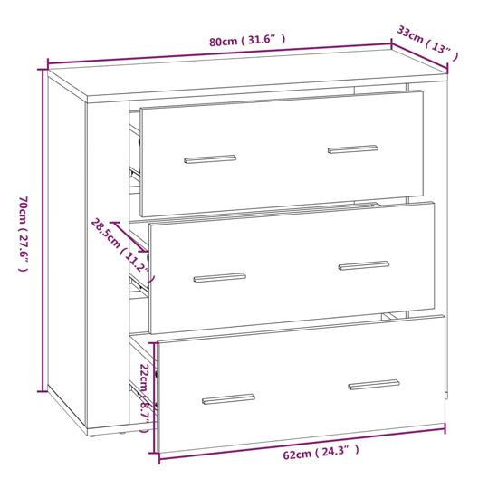 Ailie Wooden Highboard With 3 Drawers 2 Shelves In Concrete Effect
