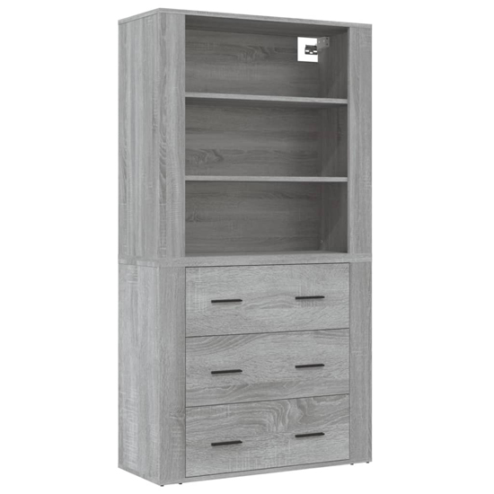 Ailie Wooden Highboard With 3 Drawers 2 Shelves In Grey Sonoma Oak