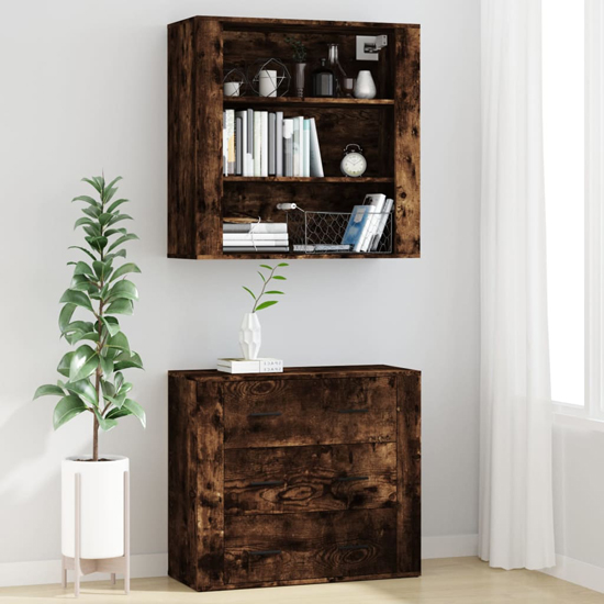 Ailie Wooden Highboard With 3 Drawers 2 Shelves In Smoked Oak