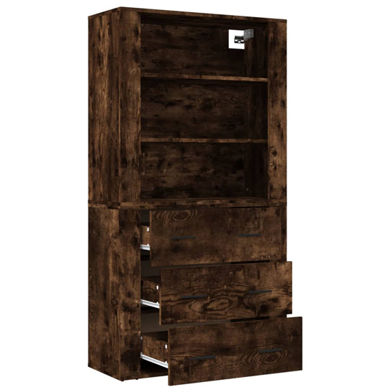 Ailie Wooden Highboard With 3 Drawers 2 Shelves In Smoked Oak