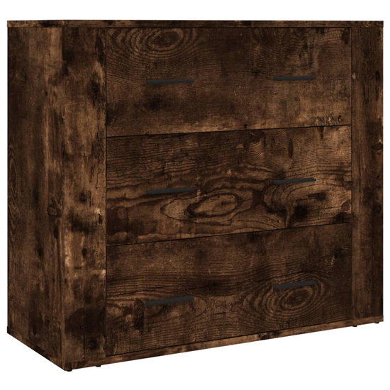 Ailie Wooden Highboard With 3 Drawers 2 Shelves In Smoked Oak