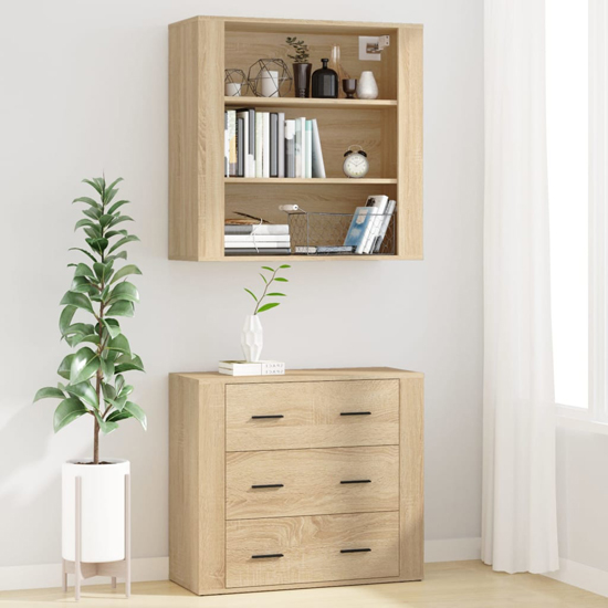 Ailie Wooden Highboard With 3 Drawers 2 Shelves In Sonoma Oak
